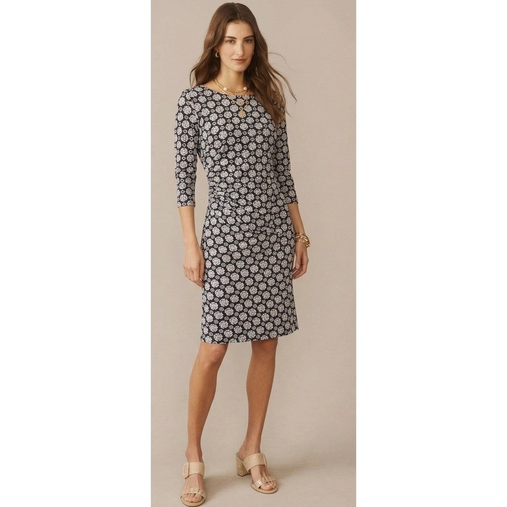 J.McLaughlin Catalina Cloth Dress Black White Geometric‎ Floral Ruched Small